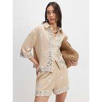 River Island Sequin Embellished Beach Shirt - Beige