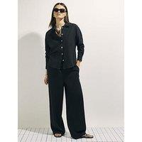 River Island Linen Blend Wide Leg Trousers - Black