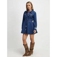 River Island Petite Denim Long Sleeve Shirt Dress - Blue