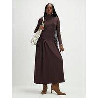River Island Long Sleeve High Neck Waisted Maxi Dress - Brown