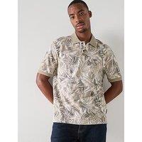 Armani Exchange Leaf Print Polo Shirt - Beige