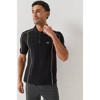 Armani Exchange Contrast Piping Zip Neck Polo Shirt - Black