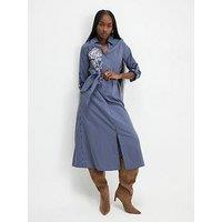 River Island Long Sleeve Striped Tie Waist Midi Shirt Dress - Navy