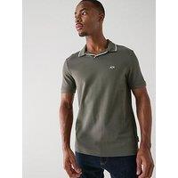 Armani Exchange Slim Fit Open Collar Polo Shirt - Dark Khaki