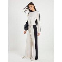 River Island Block Neoprene Wideleg Trouser - Cream