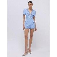 River Island Short Sleeve Lace Trimmed Short Sleeve Playsuit - Blue