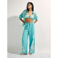 River Island Broderie Wide Leg Trousers - Green