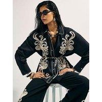 River Island Craft Stitch Voile Shirt - Black