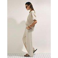 River Island Linen Blend Wide Leg Trousers - Beige
