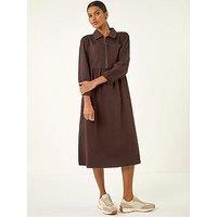 Roman Zip Front Collared Midi Dress - Brown