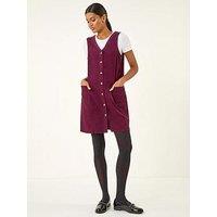 Roman Cotton V-Neck Button Pocket Dress - Dark Red