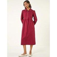 Roman Zip Front Collared Midi Dress - Red