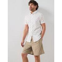Armani Exchange All Over Print Slim Fit Short Sleeve Shirt - Off White