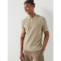 Armani Exchange Zip Neck Knitted Polo Shirt - Beige