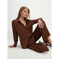 River Island Stripe Crinkle Blouse - Brown