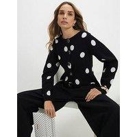 River Island Structured Polka Button Cardigan - Black