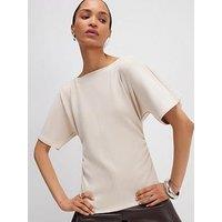 River Island Short Sleeve Ruched Side Suedette Top - Beige