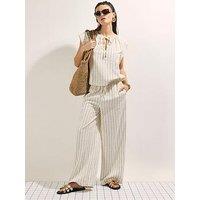 River Island Linen Blend Striped Trousers - Beige
