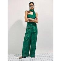 River Island Heat Seal Wide Leg Trouser - Green