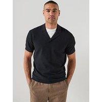 Armani Exchange Knitted Open Collar Polo Shirt - Navy