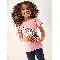 Monsoon Girls Short Sleeve Craft Sequin Unicorn Tshirt - Pink