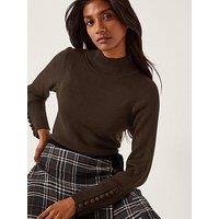 Monsoon Ruby Ribbed Polo Neck Jumper - Brown