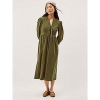 Monsoon Sara Smocked Corduroy Midi Dress Green - Green