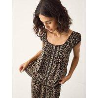 Monsoon Arti Print Button Front Top - Black