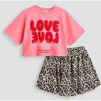 The Very Collection Girls Puff Ball Skirt And T-Shirt Slogan Outfit - Print