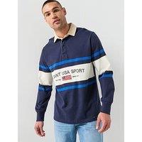 Gant Striped Flag Rugger Long Sleeve Polo Shirt - Navy