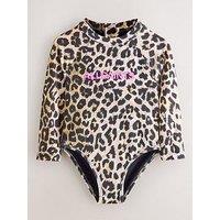 Smallsaints Younger Girls Long Sleeve Leopard Print Swimsuit - Brown