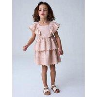 Smallsaints Younger Girls Broderie Tiered Dress - Light Pink