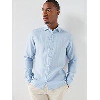 Hackett Essential Kent Garment Dyed Linen Long Sleeve Shirt - Blue
