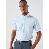 Hackett Essential Garment Dyed Short Sleeve Oxford Shirt - Blue