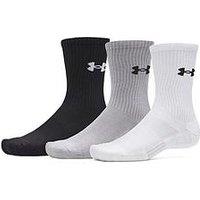 Under Armour Mens Training Performance Cotton Crew Socks 3 Pack - White/Grey/Black