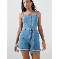 The Very Collection Denim Button Through Playsuit - Dark Wash