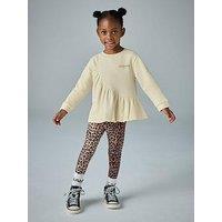 Smallsaints Girls Frill Sweatshirt And Leopard Print Leggings Set - Light Yellow