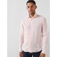 Hackett London Essential Kent Garmet Dyed Linen Long Sleeve Shirt - Pink