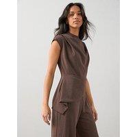 The Very Collection Drape Front Asymmetric Jumpsuit - Brown