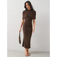 The Very Collection Cape Detail Ruched Midaxi Dres - Brown