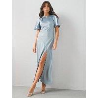 The Very Collection Lace Split Detail Angel Sleeve Midaxi Dress - Grey