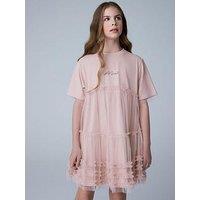 Smallsaints Older Girls Tiered Mesh Overlay Occasion Dress - Pink