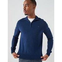 Hackett Essential Cotton 1/4 Zip Knitted Jumper - Navy