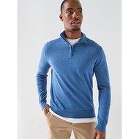 Hackett Essential Cotton 1/4 Zip Knitted Jumper - Blue
