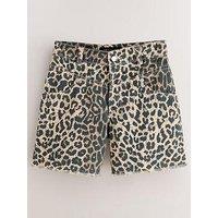 Smallsaints Older Girls Leopard Denim Shorts - Brown