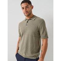 Hackett London Honeycomb Knitted Short Sleeve Polo Shirt - Light Green