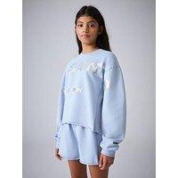 Smallsaints Older Girls Logo Sweatshirt & Shorts Set - Light Blue