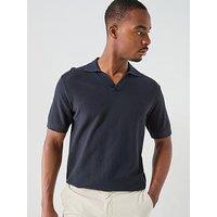 Hackett London Riviera Open Collar Knitted Polo Shirt - Navy