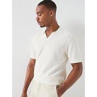 Hackett London Riviera Open Collar Knitted Polo Shirt - Off White