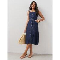 The Very Collection Denim Midi Dress With Belt - Dark Wash